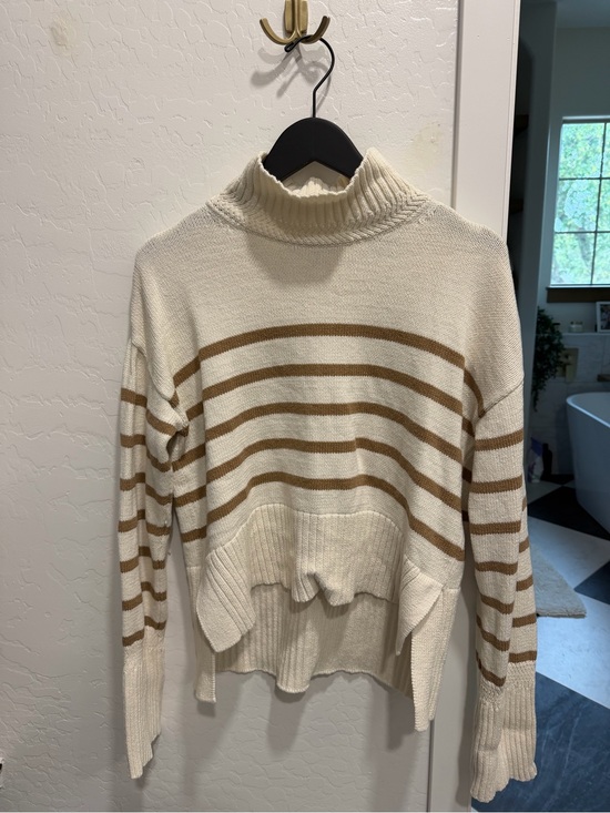 Veronica Beard Sweaters - Veronica Beard Cream and Tan Striped Turtleneck Sweater